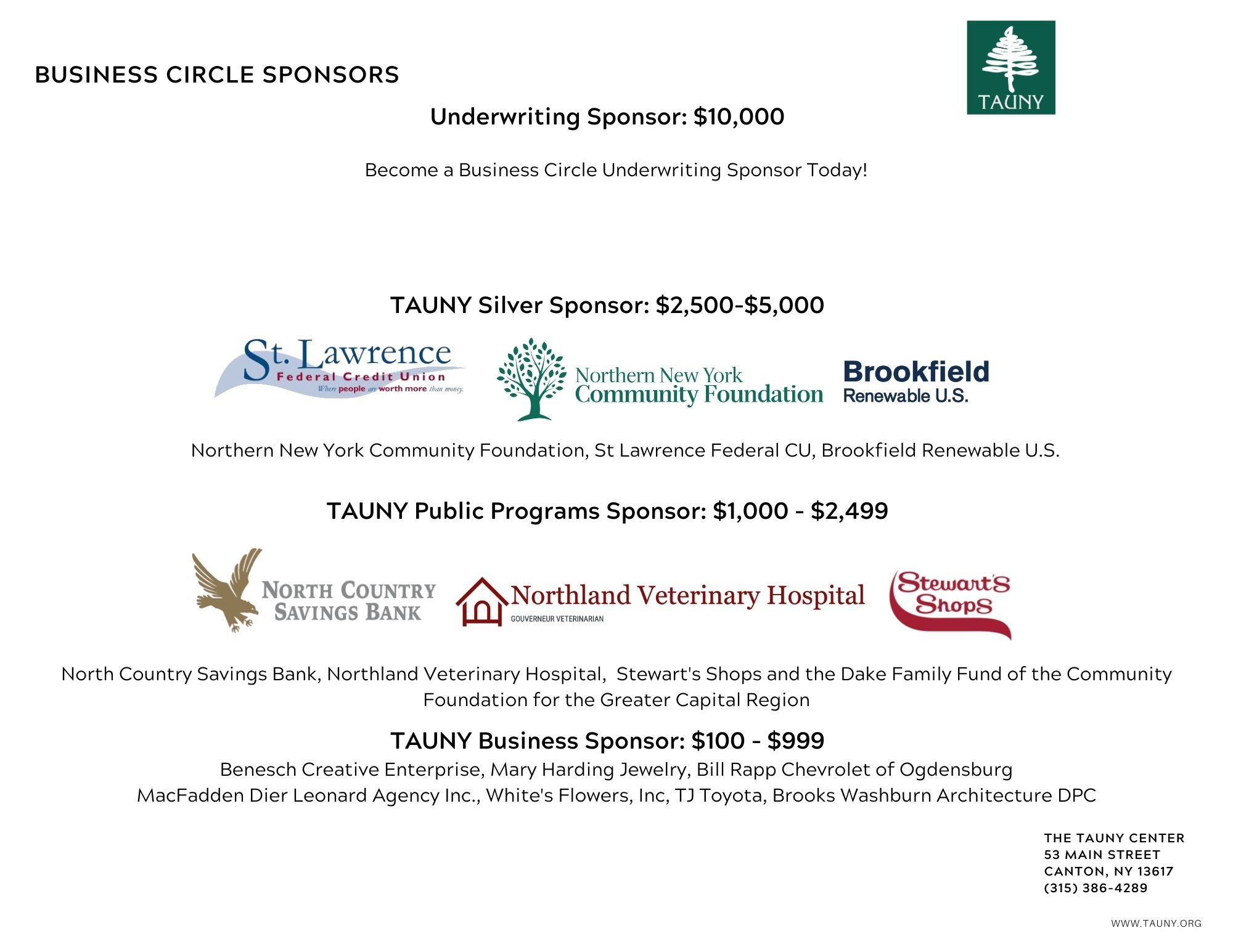 Business Circle Sponsors 2024 TAUNY