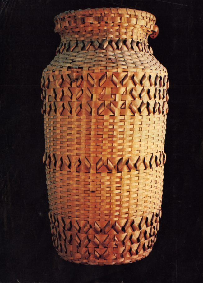 Ash splint and sweetgrass fancy basket made by Akwesasne Mohawk basket maker. Date and photographer unknown.