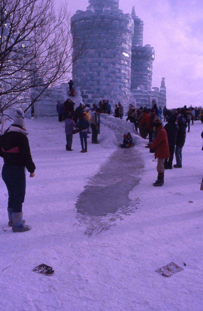 The Winter Carnival Ice Palace, 1997. The palace draws big crowds each year, with visitors coming from all over New York state and beyond to see it. 