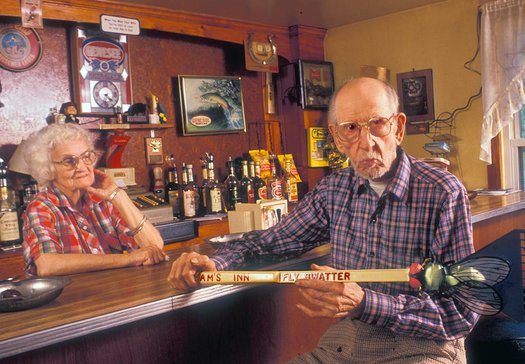 Adirondack storyteller Hamilton Ferry at his bar, Ham's Inn, at Sevey's Corners, near Childwold, NY, 1993.