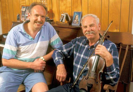Adirondack Fiddler Vic and pianist son Paul Kibler at the family home in Vails Mills, NY, 1995.