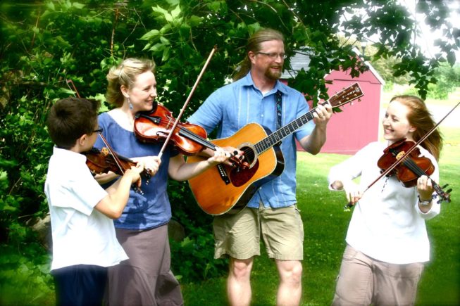 Syl Foisy (fiddle), Gretchen Koehler (fiddle), Brandt Kronholm (guitar), and Rebecca Koehler (fiddle). Courtesy of Koehler Archives.