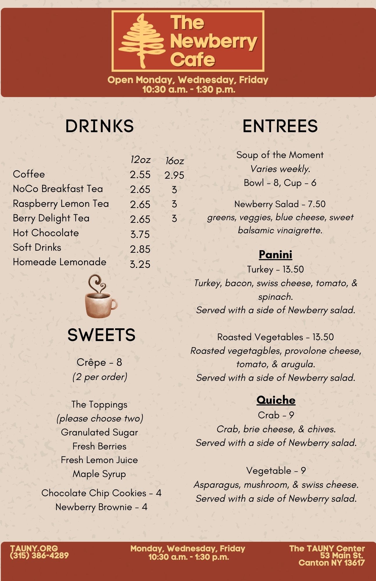 8-25-25 Newberry Cafe Menu